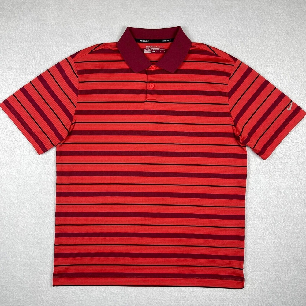 Nike‎ Golf Polo Shirt Mens Large Red Striped Dri-FIT Tour Performance 619844-660